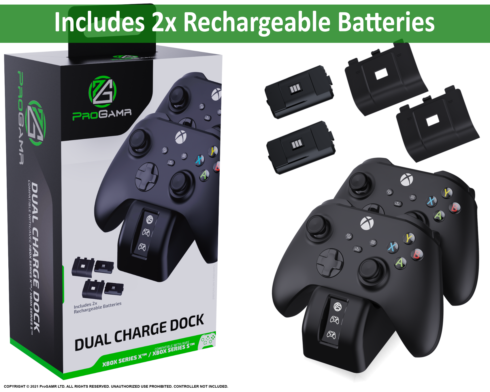 ProGAMR Xbox Dual Charge Dock with 2 Additional Batteries for Xbox  Series X™ and S controllers
