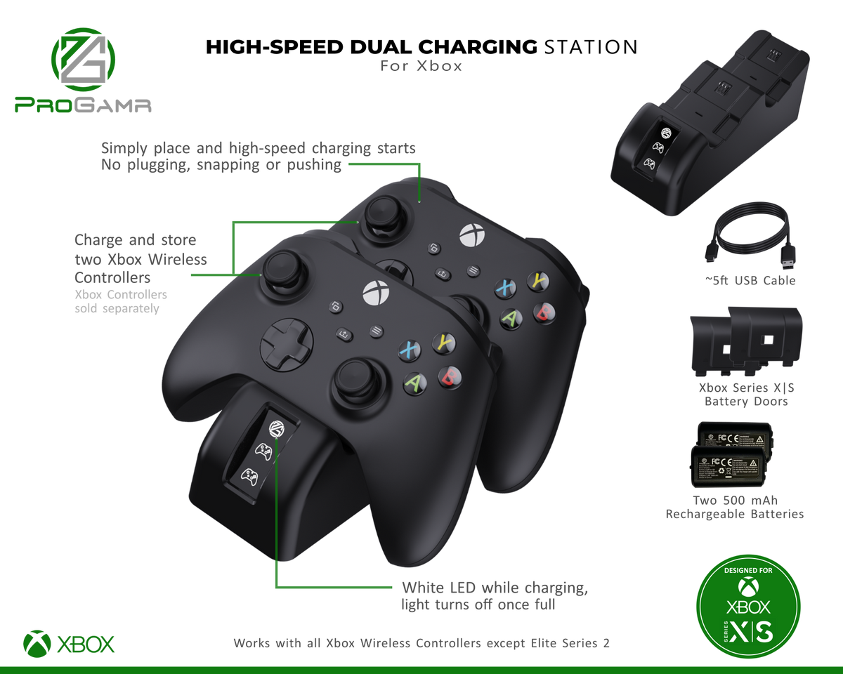 ProGAMR Xbox Dual Charge Dock with 2 Additional Batteries for Xbox  Series X™ and S controllers